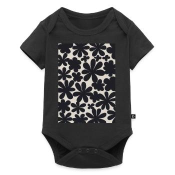 Schwarze Blumen-Muster - Baby Premium Kurzarmbody - Schwarz - Vorne