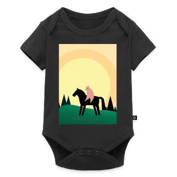 Katze reitet Pferd Minimal - Baby Premium Kurzarmbody - Schwarz - Vorne