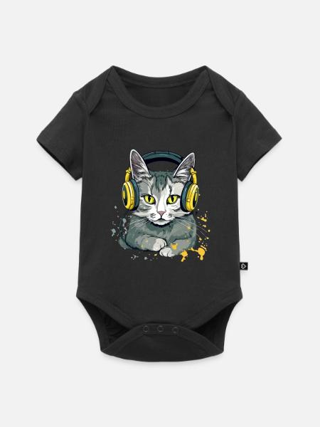 Jili, die audiophile Katze - Baby Premium Kurzarmbody - Schwarz