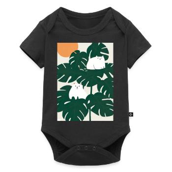Katzen auf Leafs - Baby Premium Kurzarmbody - Schwarz - Vorne