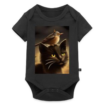 Vogel sitzt auf Katze - Baby Premium Kurzarmbody - Schwarz - Vorne