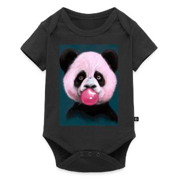 Kaugummi-Panda - Baby Premium Kurzarmbody - Schwarz - Vorne