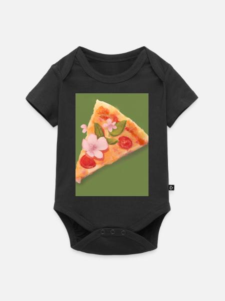 Blümchen-Pizza - Baby Premium Kurzarmbody - Schwarz