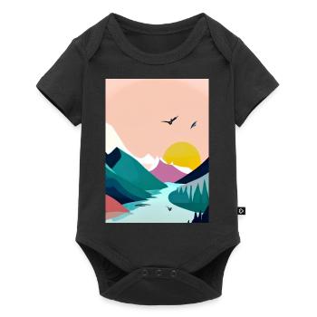 Wald Berge Sonnenuntergang - Baby Premium Kurzarmbody - Schwarz - Vorne