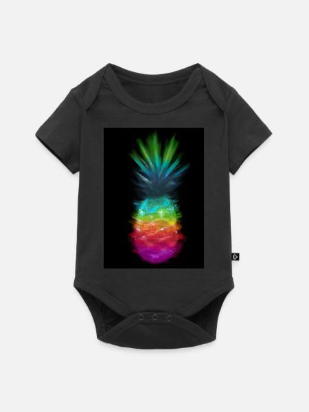 Regenbogen Ananas - Baby Premium Kurzarmbody - Schwarz