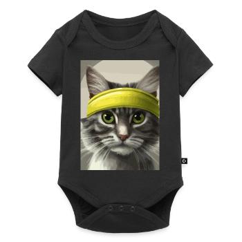 Tennis-Katze - Baby Premium Kurzarmbody - Schwarz - Vorne