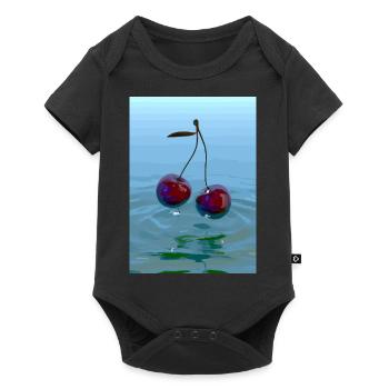 Zwei Kirschen - Baby Premium Kurzarmbody - Schwarz - Vorne