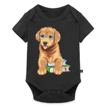 Golden retriever intelligent avec des livres - Body à manches courtes Premium Bébé - noir - Devant