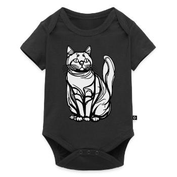 Einzeilige sitzende Katze - Baby Premium Kurzarmbody - Schwarz - Vorne
