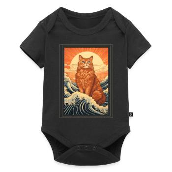 Cat Sun Waves Sea Vintage Retro Tarot Art - Baby Premium short-sleeve bodysuit - black - Front