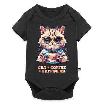 Cat Plus Coffee is Happiness - Baby Premium short-sleeve bodysuit - black - Front