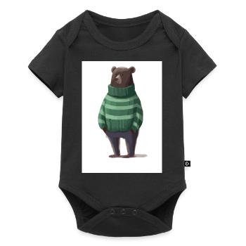 Bär im Winter Pullover - Baby Premium Kurzarmbody - Schwarz - Vorne
