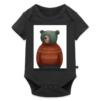 Bär im Winter Pullover - Baby Premium Kurzarmbody - Schwarz - Vorne