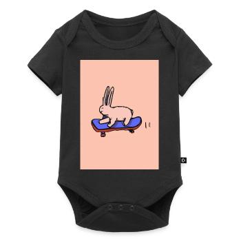 Hase auf einem Skateboard - Baby Premium Kurzarmbody - Schwarz - Vorne