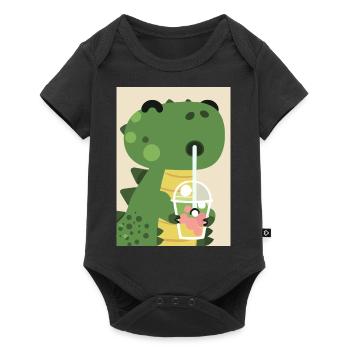 Niedliches Baby-Dinosaurier-Getränk Shake - Baby Premium Kurzarmbody - Schwarz - Vorne