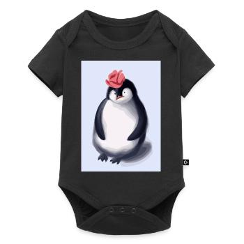 Pinguin mit niedlicher rosa Mütze - Baby Premium Kurzarmbody - Schwarz - Vorne