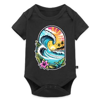 surf plage palmier soleil vacances - Body à manches courtes Premium Bébé - noir - Devant