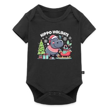 Weihnachten Nilpferd Weihnachtsmann - Baby Premium Kurzarmbody - Schwarz - Vorne