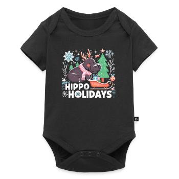Weihnachten Nilpferd Weihnachtsmann - Baby Premium Kurzarmbody - Schwarz - Vorne