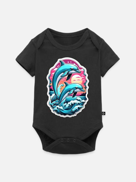 Delfin und Ozean - Baby Premium Kurzarmbody - Schwarz