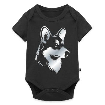 Corgi Zeichnung Hundekopf silber - Baby Premium Kurzarmbody - Schwarz - Vorne