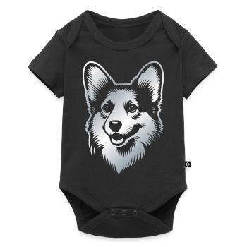 Corgi Zeichnung Hundekopf silber - Baby Premium Kurzarmbody - Schwarz - Vorne