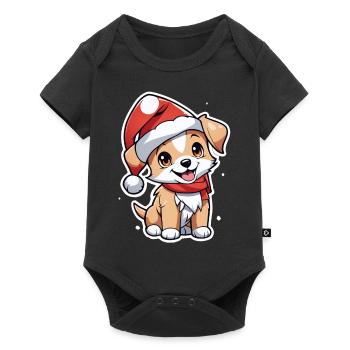 Dog with Christmas Hat - Baby Premium short-sleeve bodysuit - black - Front