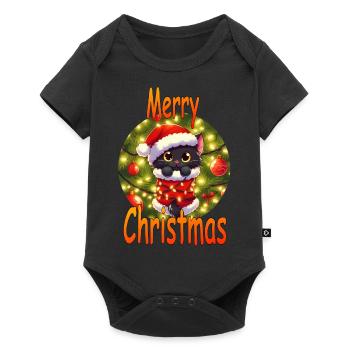 Chat de Noël guirlandes lumineuses 02 - Body à manches courtes Premium Bébé - noir - Devant