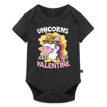 Valentine's Day Gift February 14 Cute Unicorn - Baby Premium short-sleeve bodysuit - black - Front
