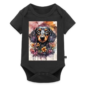 Cute Dachshund Dog in Watercolor - Baby Premium short-sleeve bodysuit - black - Front