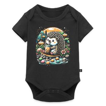 Funny Boba Tea Lover Bubble Tea Drink Hedgehog - Baby Premium short-sleeve bodysuit - black - Front