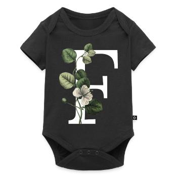 Buchstabe F Grün Botanisch - Baby Premium Kurzarmbody - Schwarz - Vorne