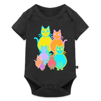années 80 des années 90 chats chat famille enfants enfant - Body à manches courtes Premium Bébé - noir - Devant