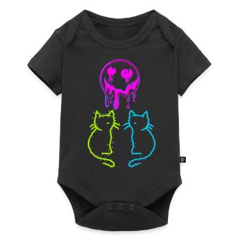 80s 90s Retro Cats Sun Vintage Cats - Baby Premium short-sleeve bodysuit - black - Front