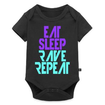 Eat Sleep Rave Repeat Essen Schlafen Raven Spruch - Baby Premium Kurzarmbody - Schwarz - Vorne