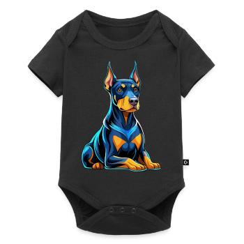Doberman assis avec vue sur le chien - Body à manches courtes Premium Bébé - noir - Devant