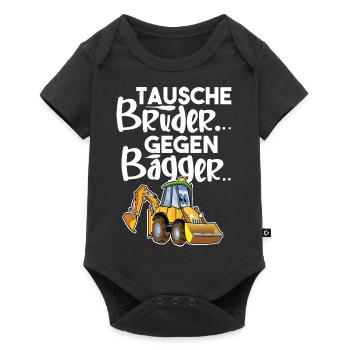 Tausche Bruder Gegen Bagger - Baby Premium Kurzarmbody - Schwarz - Vorne