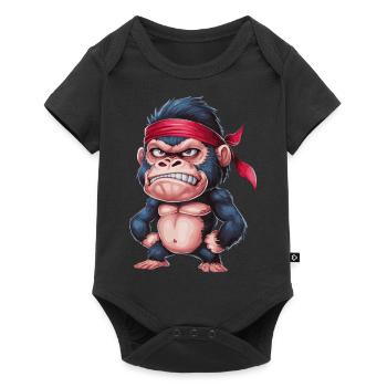 Lustiger Wütender Cartoon-Affe mit rotem Halstuch - Baby Premium Kurzarmbody - Schwarz - Vorne