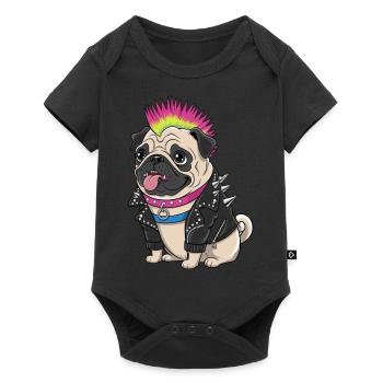 Mops Hundehalter Mops Punk Punker - Baby Premium Kurzarmbody - Schwarz - Vorne
