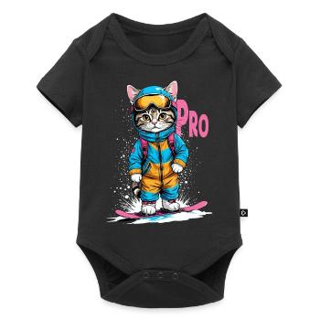Snowboarding Kitty Pro - Baby Premium Kurzarmbody - Schwarz - Vorne