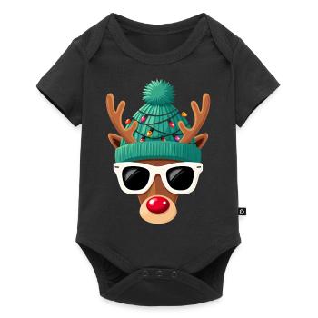 Weihnachts Rentier mit roter Nase - Baby Premium Kurzarmbody - Schwarz - Vorne