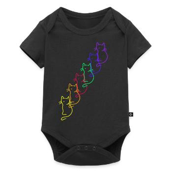 80er 90er Retro LGBT Regenbogen Katzen - Baby Premium Kurzarmbody - Schwarz - Vorne