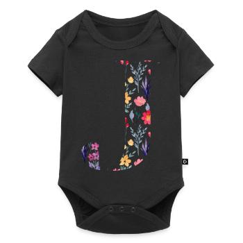 Personalisierter Blumenbrief j - Geschenkidee - Baby Premium Kurzarmbody - Schwarz - Vorne