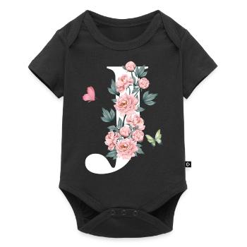 Letter j Pink Flowers - Baby Premium short-sleeve bodysuit - black - Front