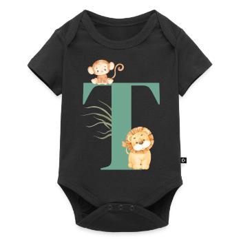 Letter t green jungle animals - Baby Premium short-sleeve bodysuit - black - Front