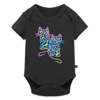 Katze Katzen Kind Kinder - Baby Premium Kurzarmbody - Schwarz - Vorne