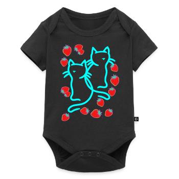 années 80 90 chats chat fraises été vintage - Body à manches courtes Premium Bébé - noir - Devant