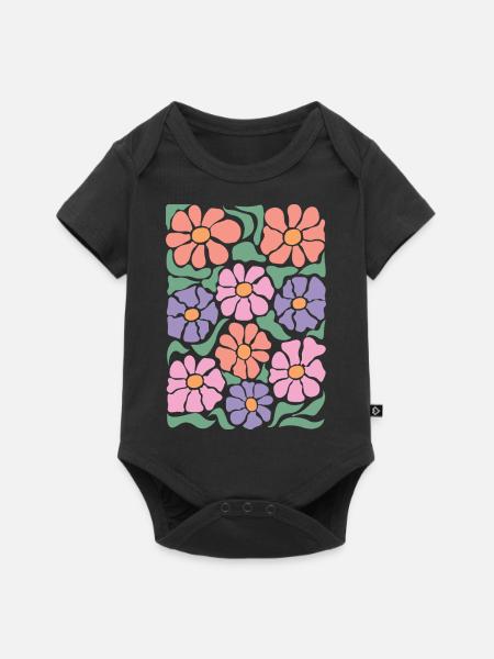 Boho Flora Blumen - Baby Premium Kurzarmbody - Schwarz
