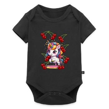 80s 90s Unicorn Unicorns Cherries Retro Summer - Baby Premium short-sleeve bodysuit - black - Front
