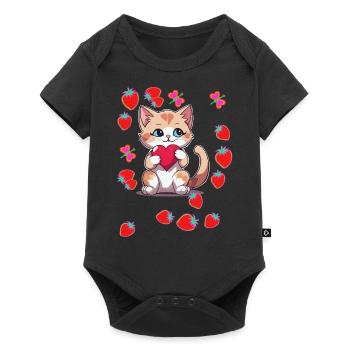 80s Retro Cat Cats Strawberries Strawberry Kids - Baby Premium short-sleeve bodysuit - black - Front